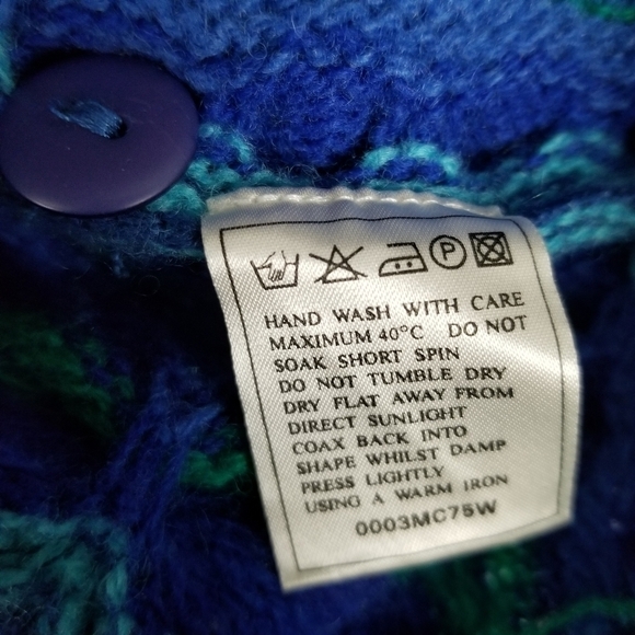 Tulchan Men's Coogi Style Vintage Wool Cardigan Sweater 3D Blue Green Size S/M - Picture 10 of 14